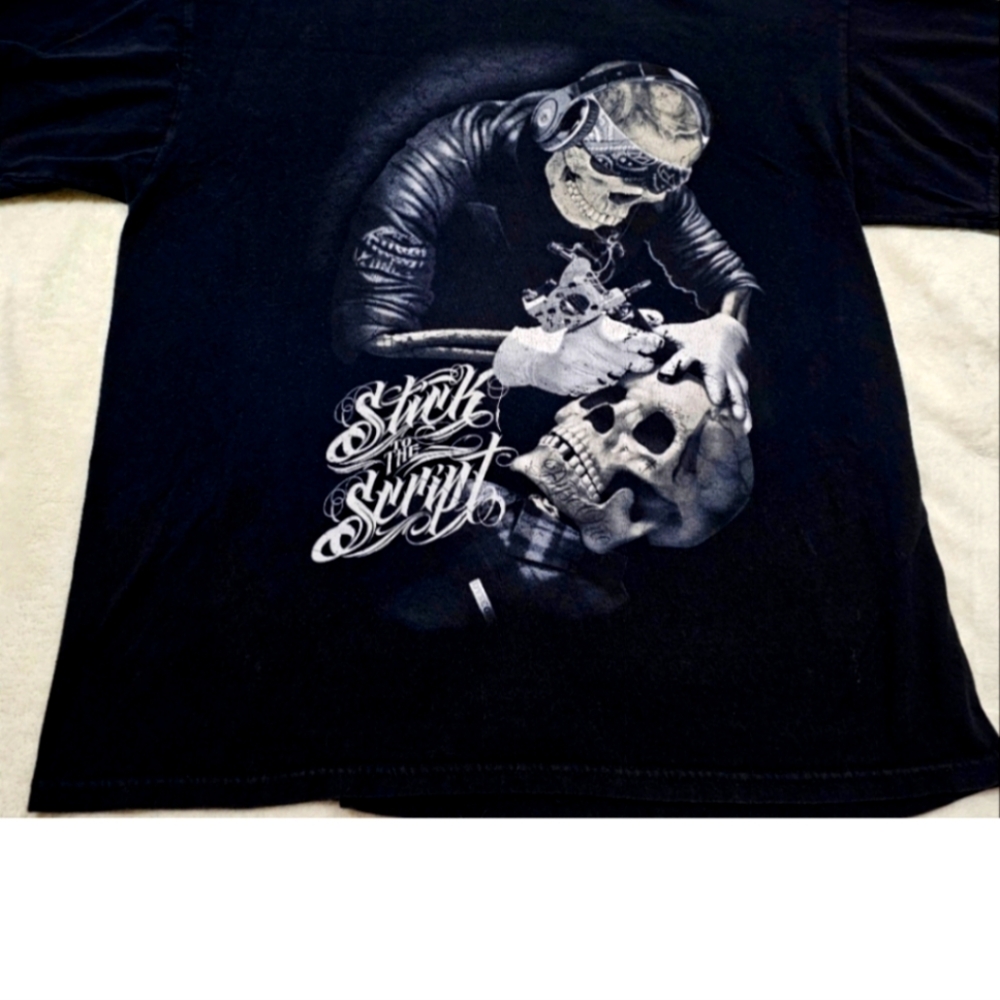 Dyse One Skull Tattoo Graphic T-shirt. "Stick To The Script" XL Unisex